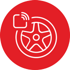 White icon of a tire in a red circle